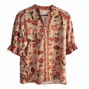 Bohemian Top Floral Blouse Women's Size XL Pink Cream Botanical Gardencore